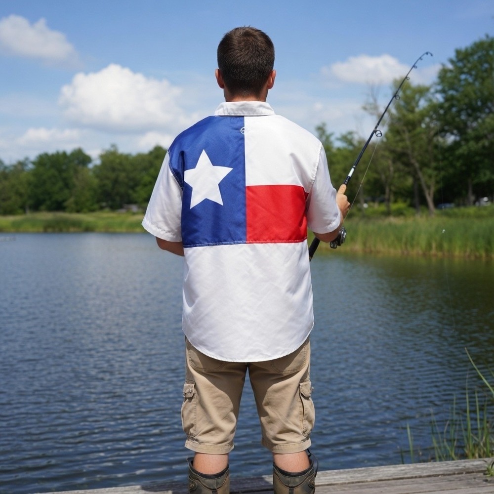 Magellan Outdoors Fish Gear L Texas Flag Star Fishing Shirt Relaxed Fit